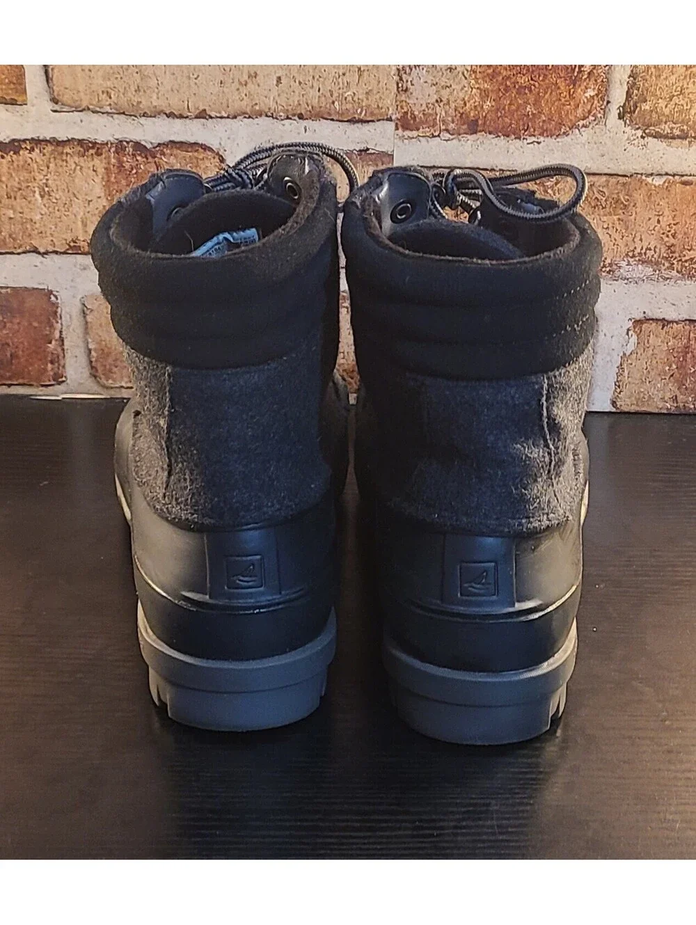 Sperry Top-Sider Avenue Duck Boots Mens Sz 8 Grey Black Wool Blend Rain Snow EUC